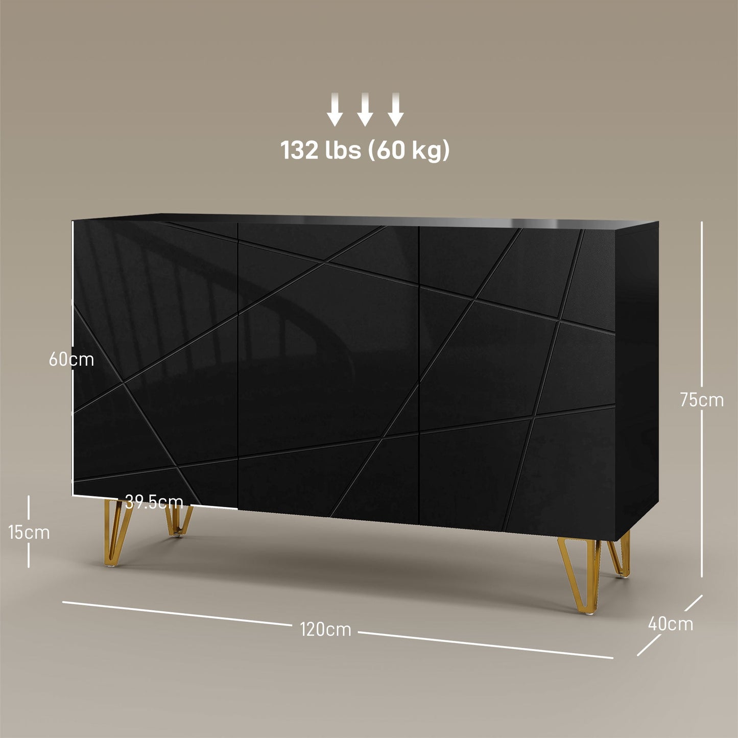 HOMCOM Modern Luxe High Gloss Sideboard, with Hairpin Legs - White