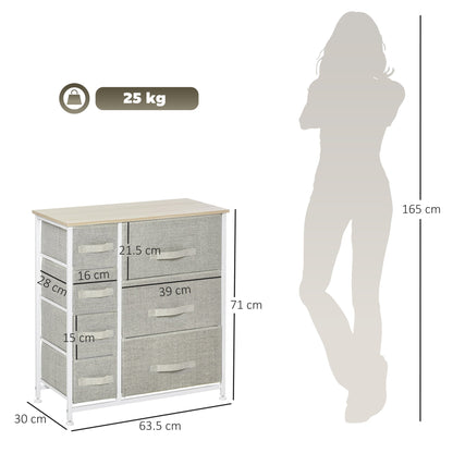 HOMCOM Chest of Drawers with 7 Drawers, Fabric Drawers with Large Storage Space, Drawers Dresser with Metal Frame, Adjustable Feet for Bedroom Living Room, Light Grey