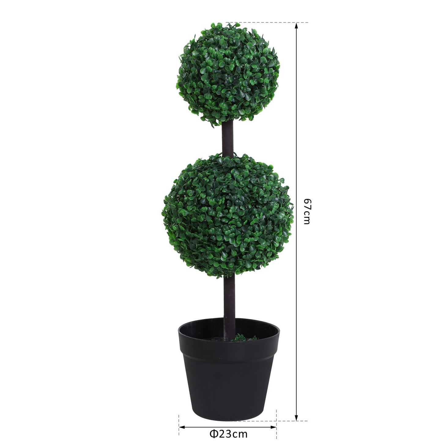Outsunny Set of 2 Artificial Boxwood Ball Topiary Trees Potted Decorative Plant Indoor DÃ©cor (67cm)