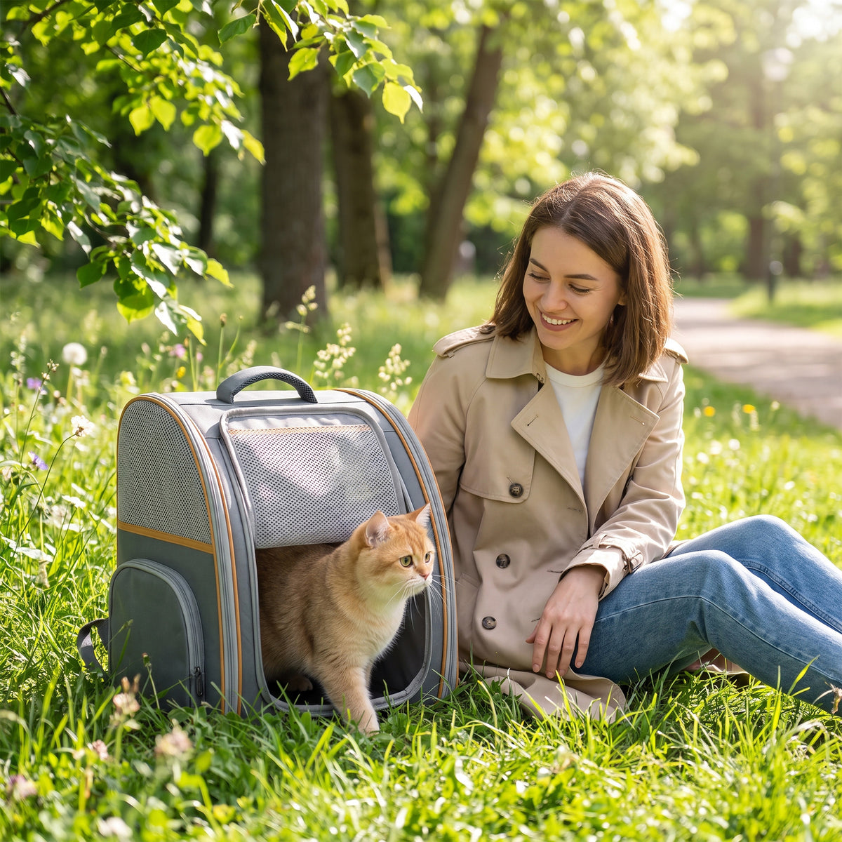 PawHut Pet Backpack Carrier, Foldable Pet Carrier Backpack for Mini Dogs Cats Up to 5 kg, with Mesh Window, Grey