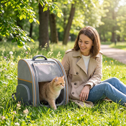 PawHut Pet Backpack Carrier, Foldable Pet Carrier Backpack for Mini Dogs Cats Up to 5 kg, with Mesh Window, Grey