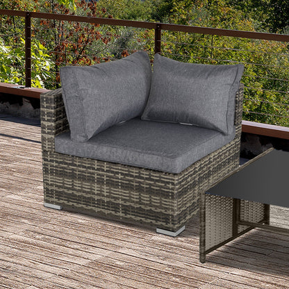 Outsunny PE Rattan Wicker Corner Sofa Garden Furniture كرسي أريكة فردي مع وسائد، رمادي غامق