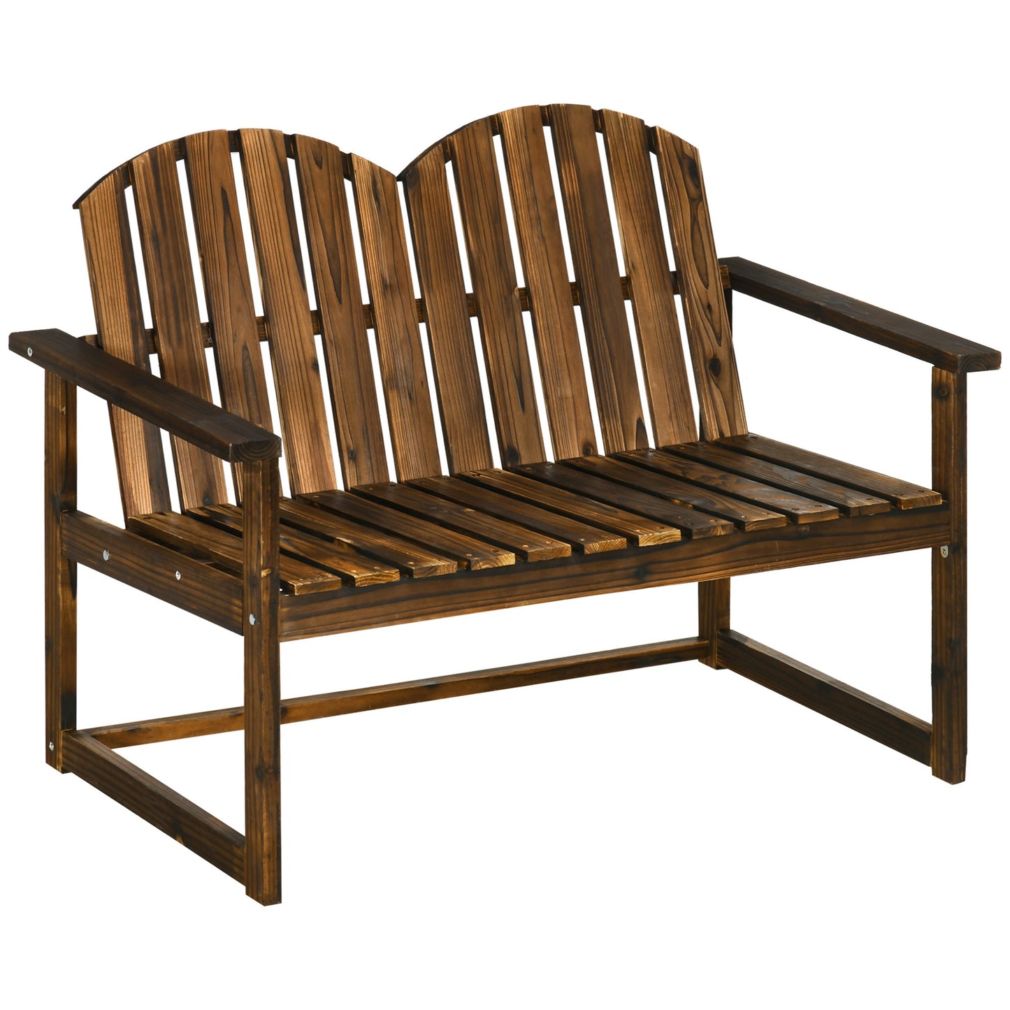 Outsunny Outdoor Wooden Garden Bench, Patio Loveseat Chair with Slatted Backrest and Smooth Armrests for Two People, for Yard, Lawn, Porch, Carbonised Finish