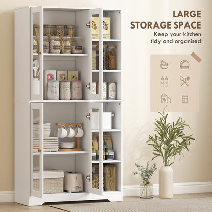 HOMCOM Multi-Storage Kitchen Cabinet, with Glass Doors - White Wood-Effect