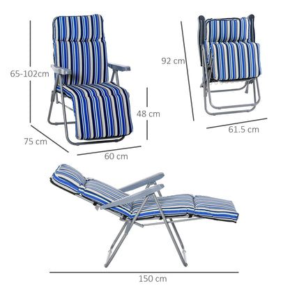 Zestaw 2 krzeseł ogrodowych Outsunny Reclining, 5-poziomowe regulowane krzesła Zero Gravity z poduszkami, składane leżaki ogrodowe z podłokietnikami do użytku na zewnątrz, na patio, w kolorze niebieskim