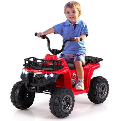 6V 4-Wheeler Quad Car with One-Button Start and Tread Tires-Red