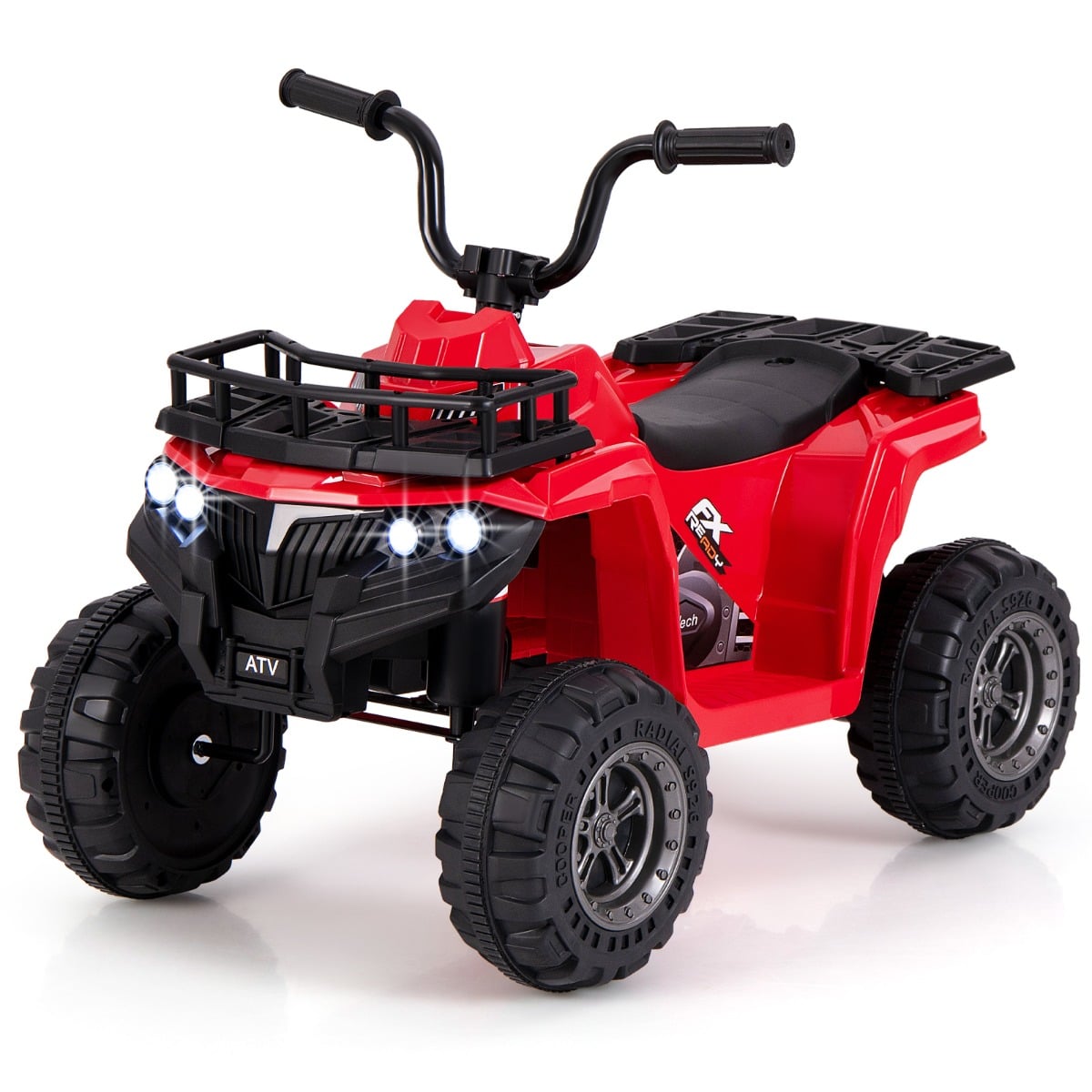 6V 4-Wheeler Quad Car with One-Button Start and Tread Tires-Red