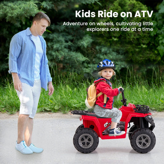 6V 4-Wheeler Quad Car with One-Button Start and Tread Tires-Red