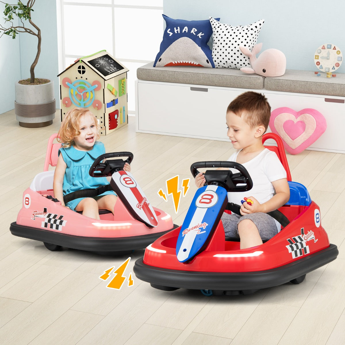 Electric kids Ride-on Bumper Car with 360° Spinning and Dual Motors-Pink