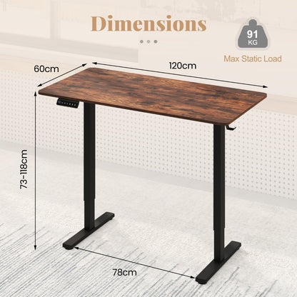 120 x 60 CM Electric Standing Computer Desk with 3 Memory Preset-Rustic Brown