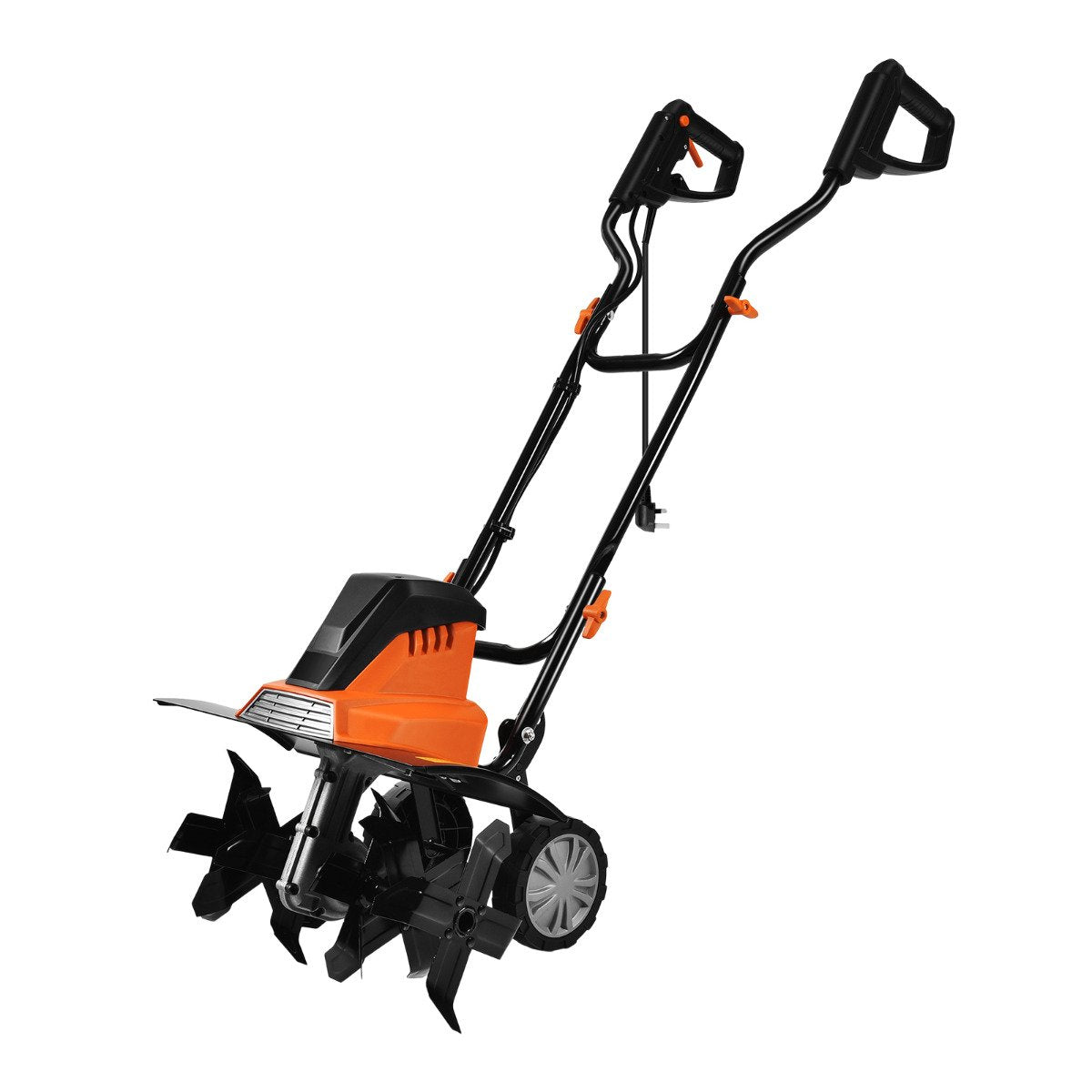 Electric Tiller and Cultivator with Foldable Handle and Adjustable Wheels-Orange