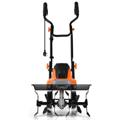 Electric Tiller and Cultivator with Foldable Handle and Adjustable Wheels-Orange