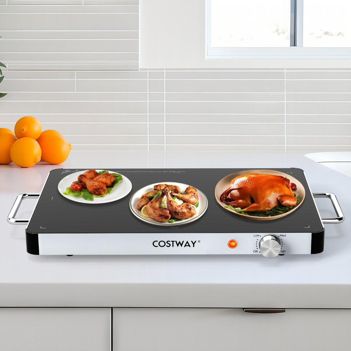 Electric Warming Tray with 40 x 30 cm Surface and Anti-Scalding Handles