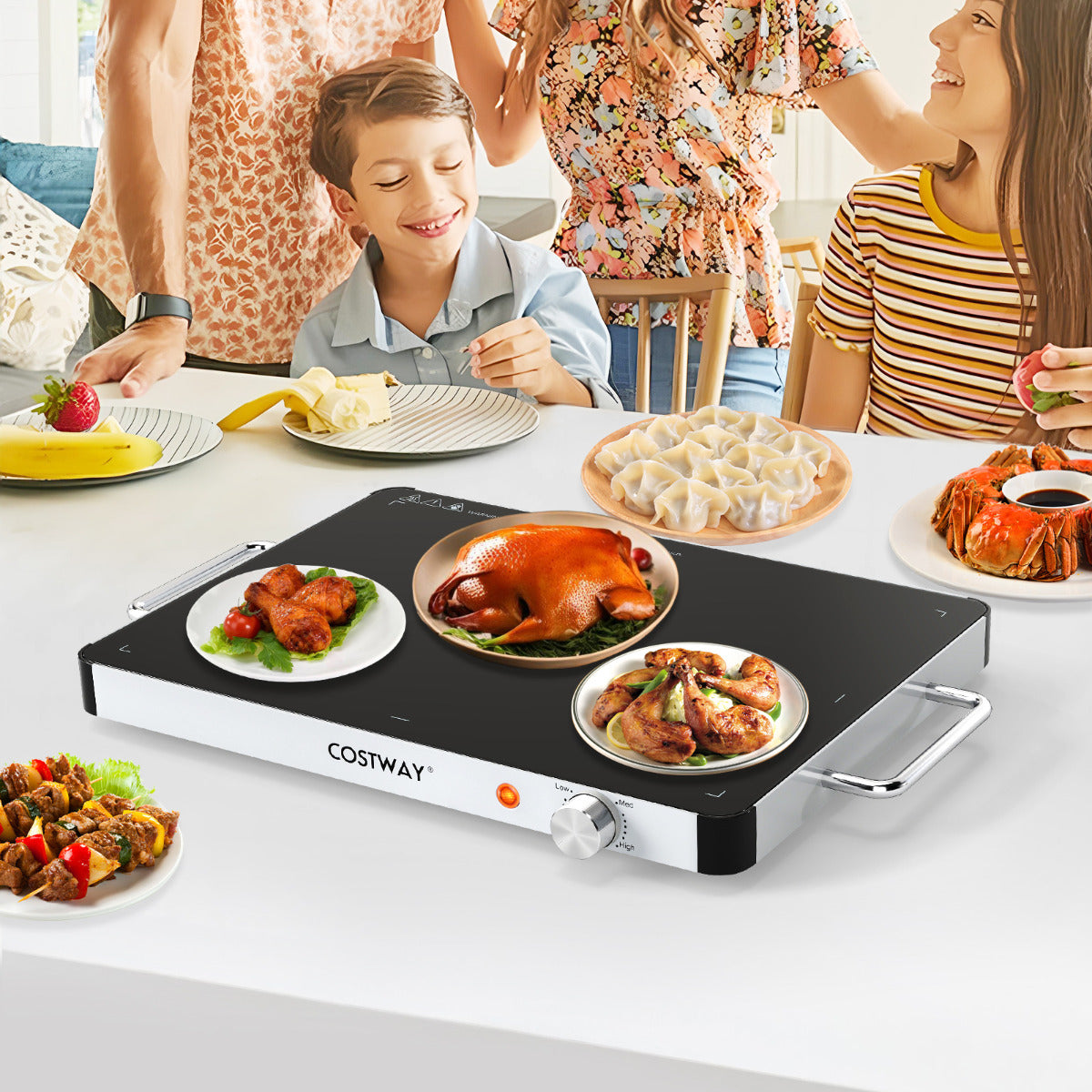 Electric Warming Tray with 40 x 30 cm Surface and Anti-Scalding Handles