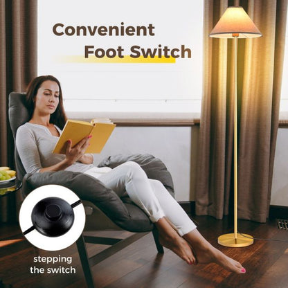 Elegant Floor Lamp with Linen Shade and Foot-Operated Switch-Golden