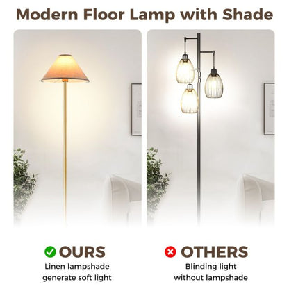 Elegant Floor Lamp with Linen Shade and Foot-Operated Switch-Golden