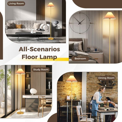 Elegant Floor Lamp with Linen Shade and Foot-Operated Switch-Golden