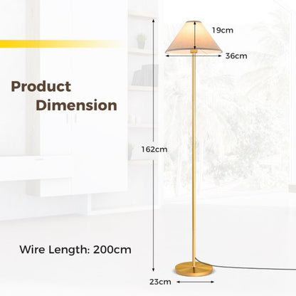 Elegant Floor Lamp with Linen Shade and Foot-Operated Switch-Golden