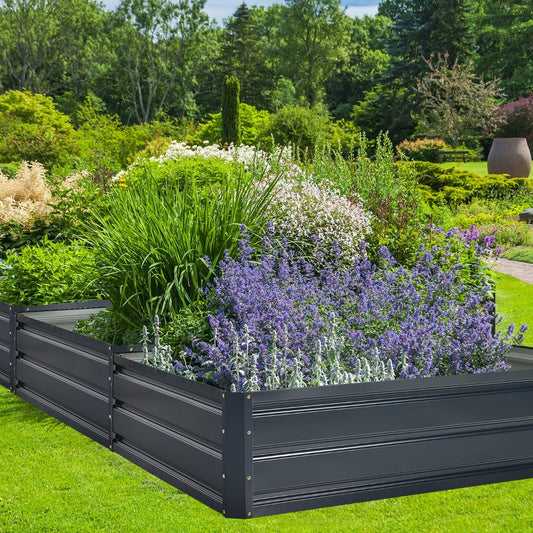 Outdoor Metal Raised Garden Bed for Vegetables Flowers Fruits Herbs-Grey