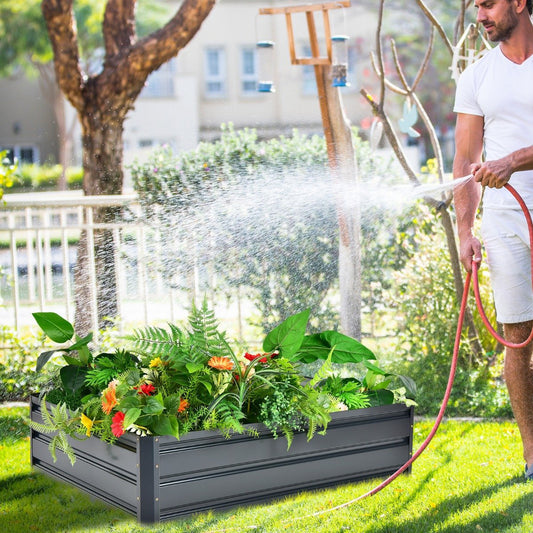 Outdoor Metal Raised Garden Bed for Vegetables Flowers Fruits Herbs-Grey