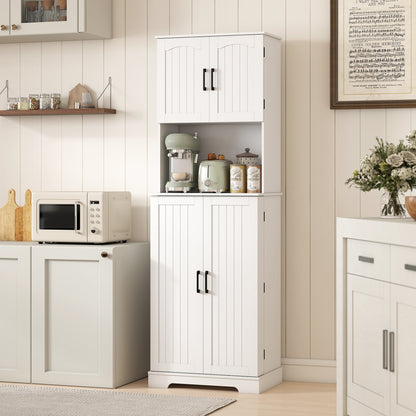 HOMCOM Tall kitchen buffet kitchen cabinet, 4 doors countertop 8 spice racks adjustable shelves 60x40x181.5cm white