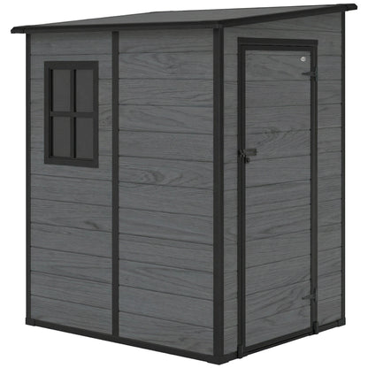 Outsunny 4'x5' Garden Storage Shed, Lean to Shed, Lockable Garden Shed with Window, Vent and Plastic Roof, Wood-Effect