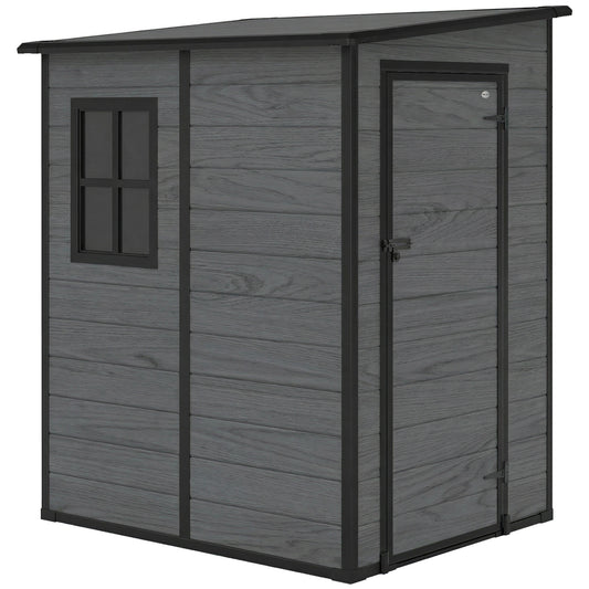 Outsunny 4'x5' Garden Storage Shed, Lean to Shed, Lockable Garden Shed with Window, Vent and Plastic Roof, Wood-Effect