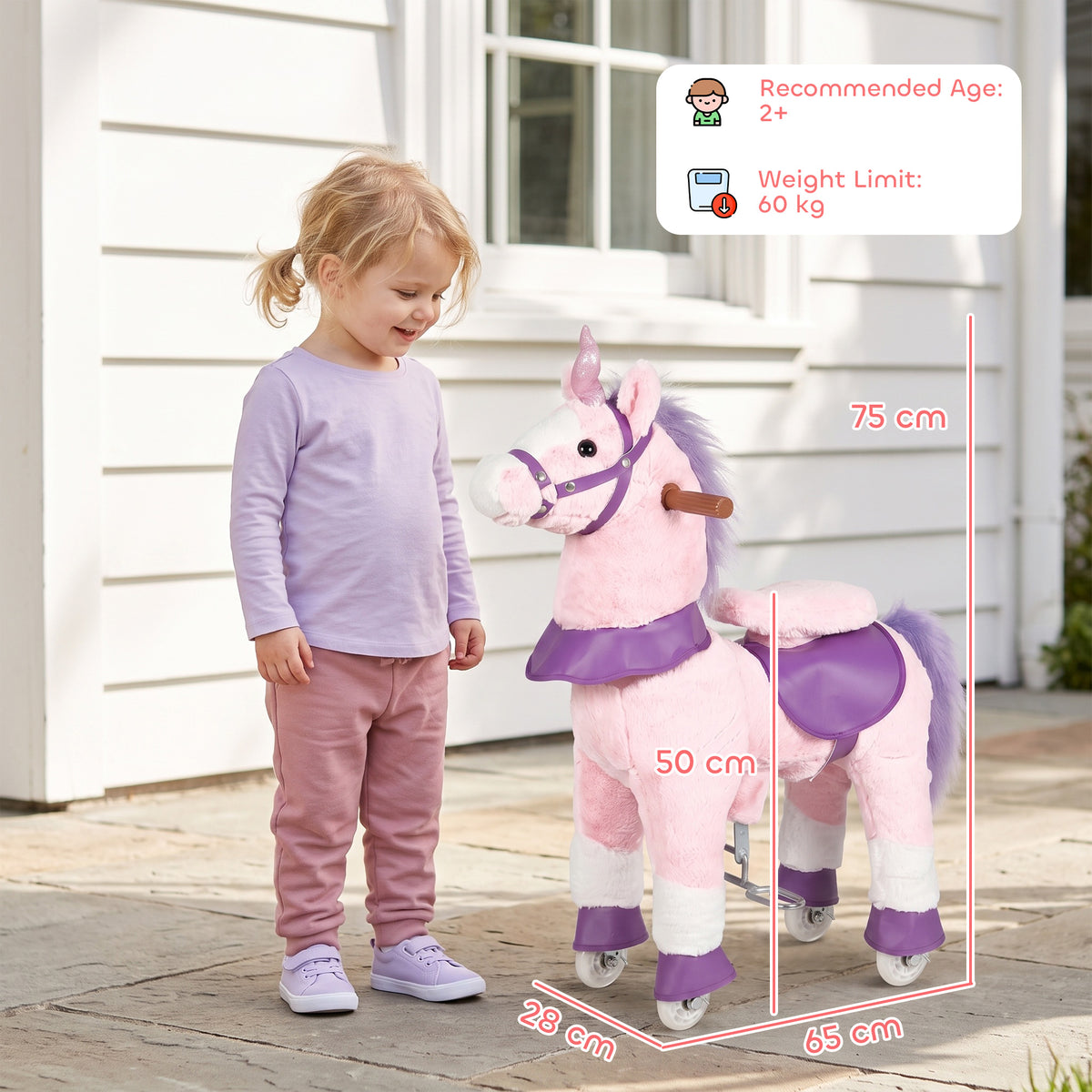 AIYAPLAY Ride on Horse Pedal Ride On Walking Horse Toy Rotatable Head Neighing Sound, Pink