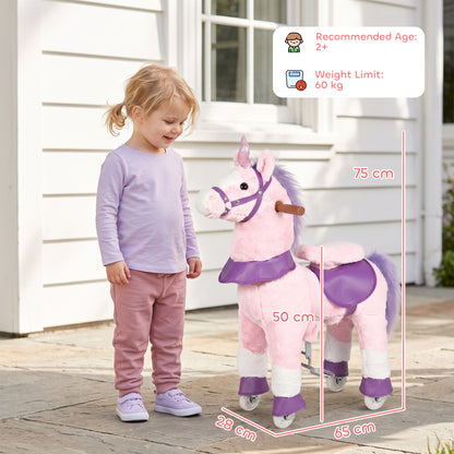 AIYAPLAY Ride on Horse Pedal Ride On Walking Horse Toy Rotatable Head Neighing Sound, Pink