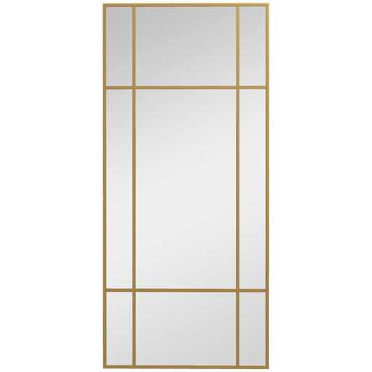 HOMCOM Decorative Grid Wall Mirror, with Back Hooks - Gold Tone