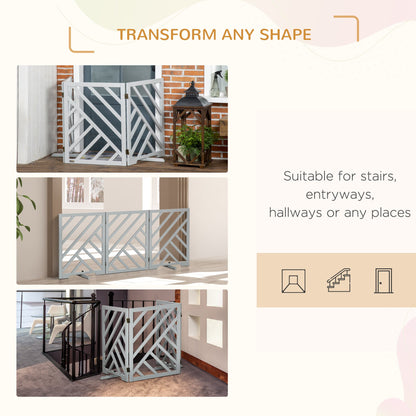 PawHut Foldable Wooden Pet Gate, with Three Panels - Grey