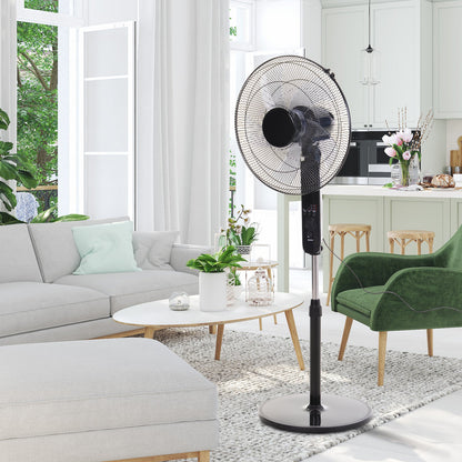HOMCOM 18" Pedestal Fan, Oscillating Standing Fan with Remote Control, Floor Fan with Adjustable Height, 3 Speed, 7.5-Hour Timer, Black