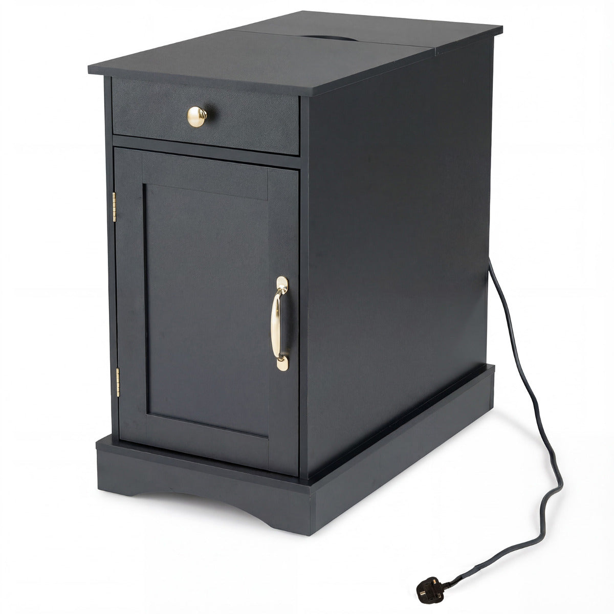 End Table Narrow Nightstand Bedside Table with Charging Station-Black