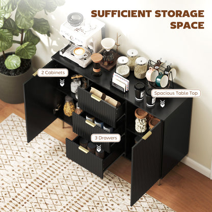 HOMCOM 2-Door Sideboard with 3 Drawers and Adjustable Shelves - Black