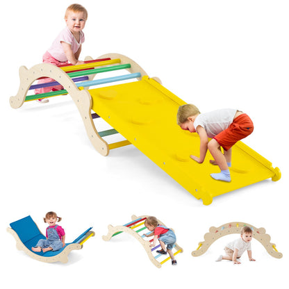 3-In-1 Wooden Climber with Ramp Toddler Climber Arch-Multicolor