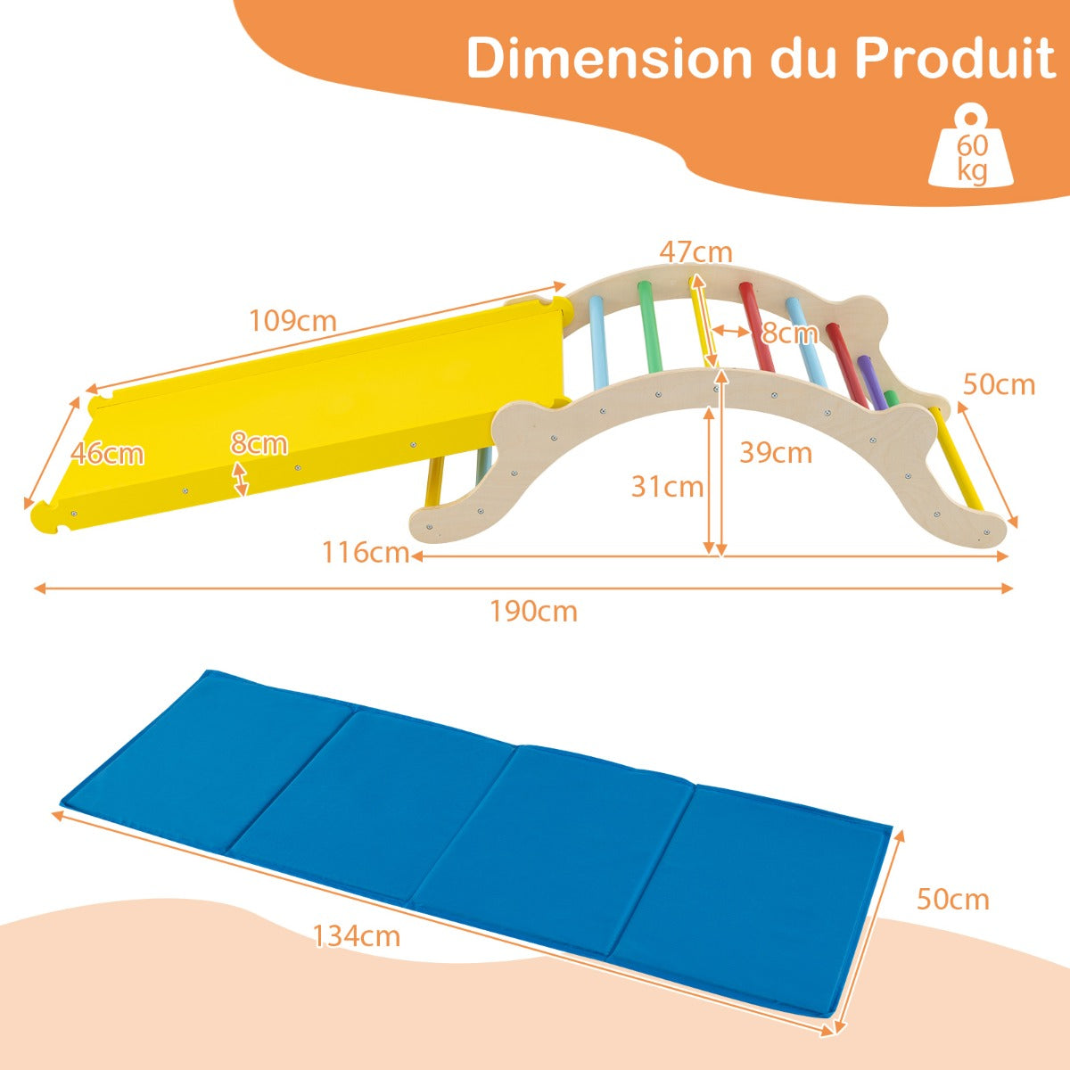 3-In-1 Wooden Climber with Ramp Toddler Climber Arch-Multicolor