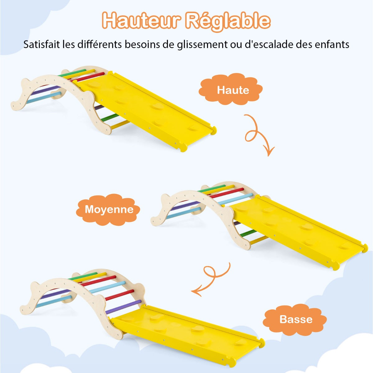 3-In-1 Wooden Climber with Ramp Toddler Climber Arch-Multicolor