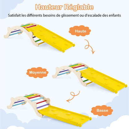 3-In-1 Wooden Climber with Ramp Toddler Climber Arch-Multicolor