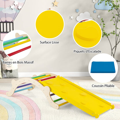 3-In-1 Wooden Climber with Ramp Toddler Climber Arch-Multicolor