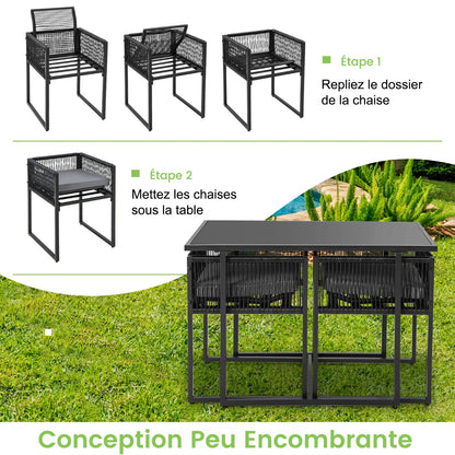 3-Piece Outdoor Dining Set with Folding Backrest &amp; Seat Cushion Patio Furniture Set