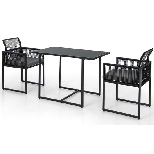 3-Piece Outdoor Dining Set with Folding Backrest &amp; Seat Cushion Patio Furniture Set