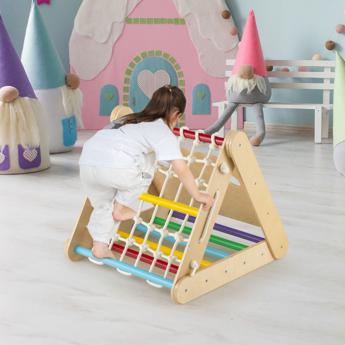 Climbing Toy for Toddlers Triangular 4-in-1 Climbing Frame with Ramp Multi-colored