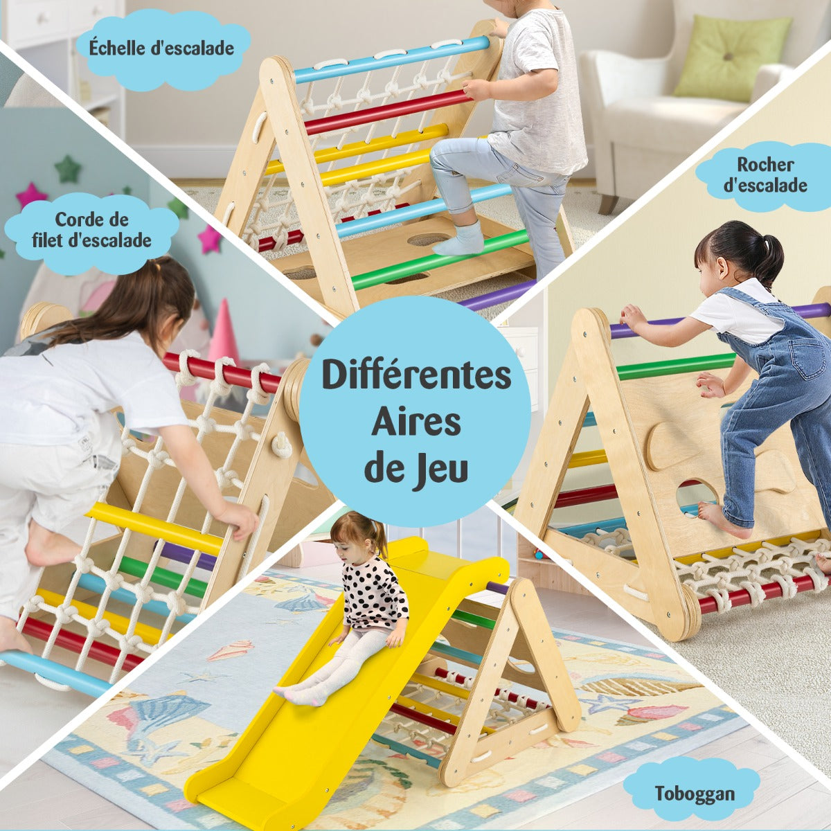 Climbing Toy for Toddlers Triangular 4-in-1 Climbing Frame with Ramp Multi-colored