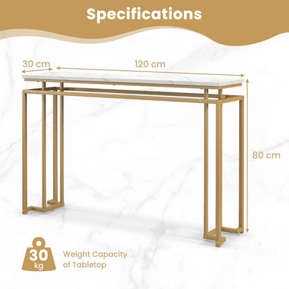 Gold Console Table with Faux Marble Tabletop and Geometric Metal Frame-White