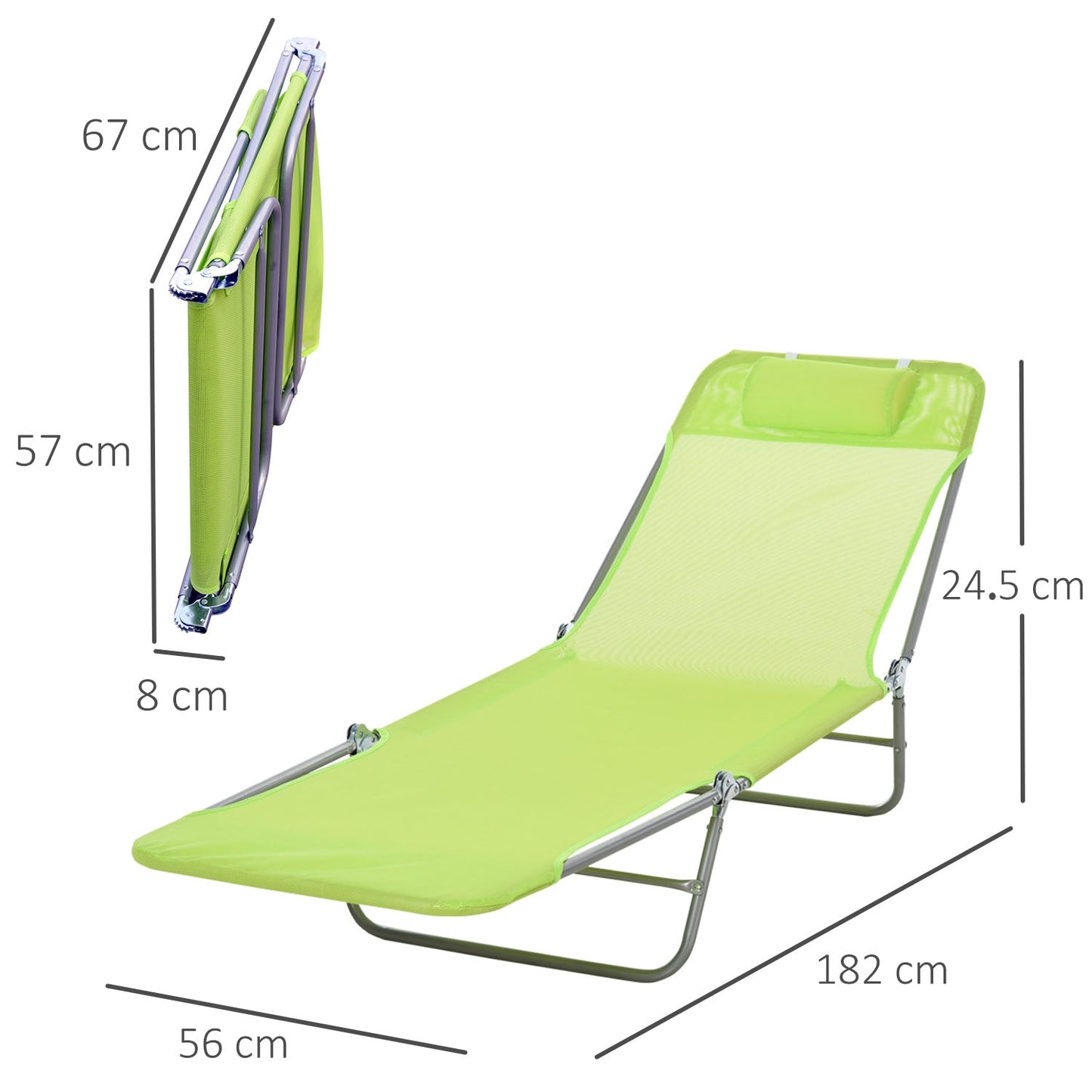 Outsunny Single Folding Sun Lounger - Green