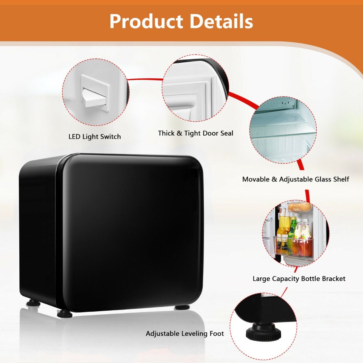 0~10℃ Compact Refrigerator with Reversible Door for Dorm Apartment-Black