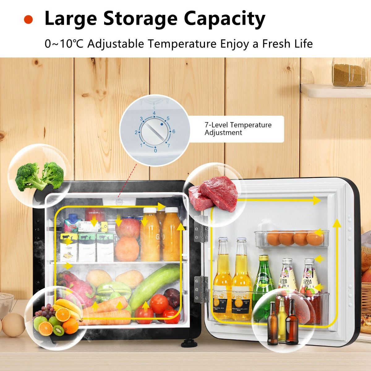 0~10℃ Compact Refrigerator with Reversible Door for Dorm Apartment-Black