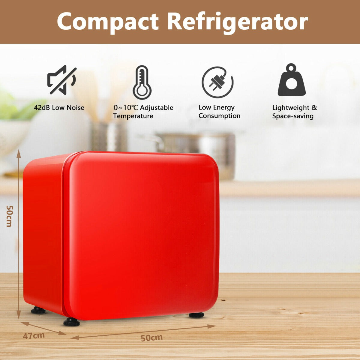 0~10℃ Compact Refrigerator with Reversible Door for Dorm Apartment-Red