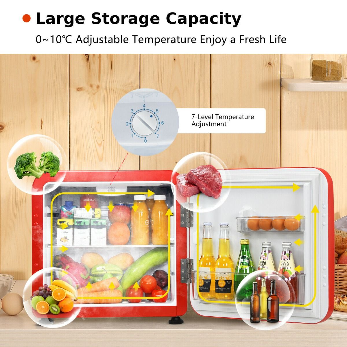 0~10℃ Compact Refrigerator with Reversible Door for Dorm Apartment-Red