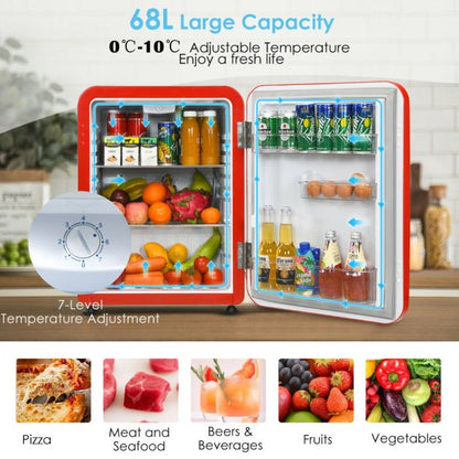 68L Compact Refrigerator with LED Light and Adjustable Thermostat-Red